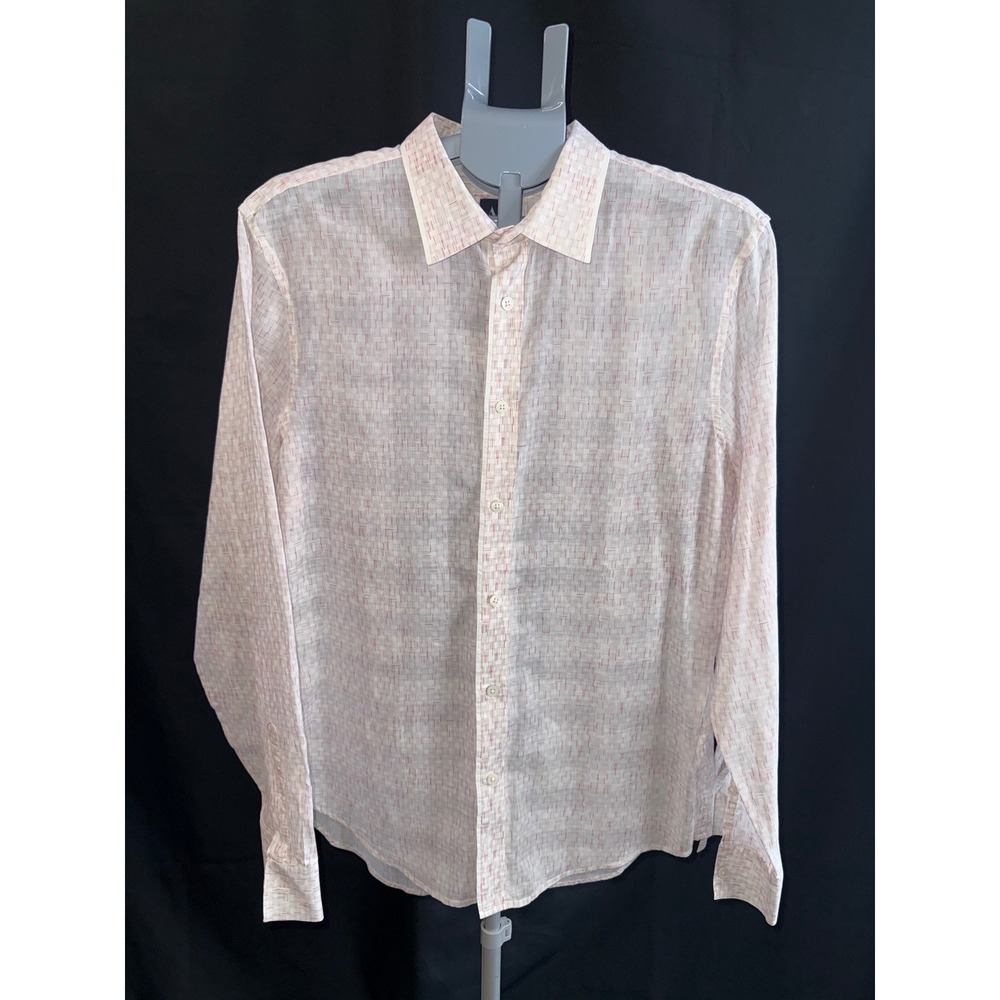 Armani Exchange Mens Slim Fit Long Sleeve Button Down Shirt White Red Dash L